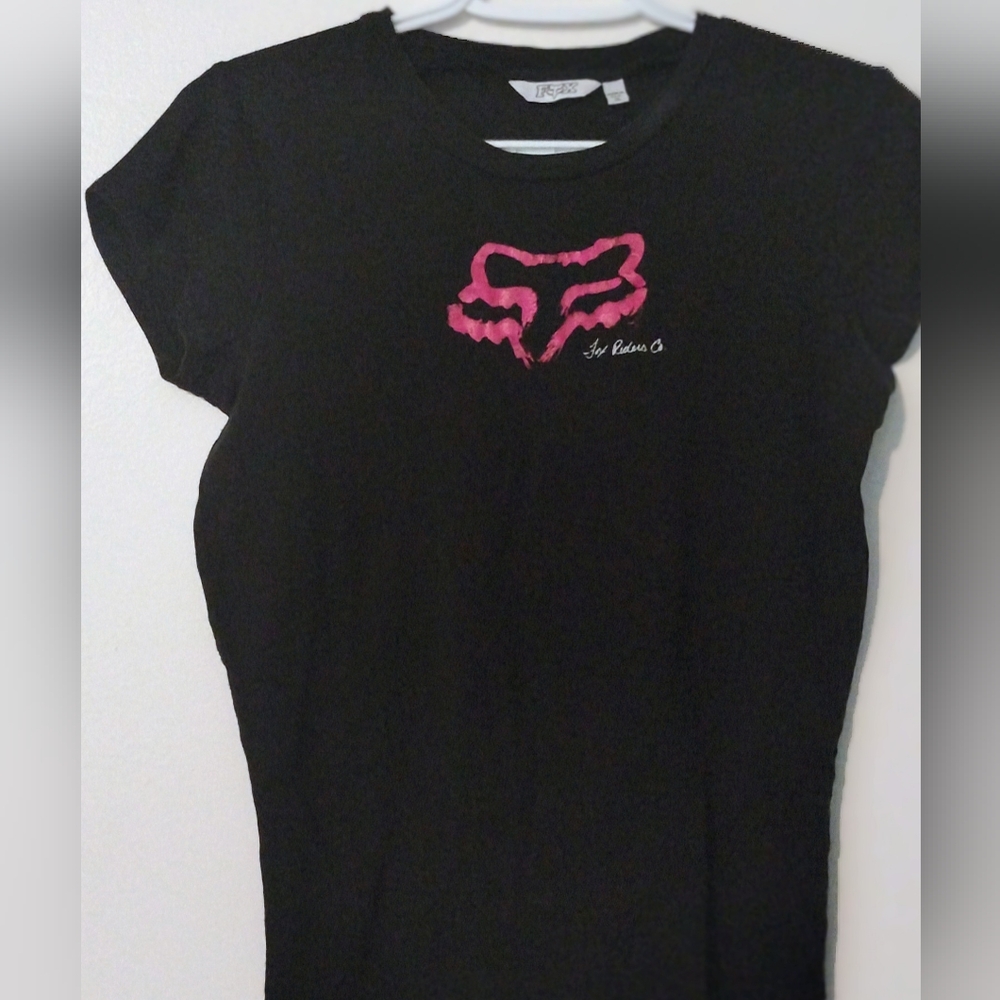 Fox Black T-Shirt with Pink Logo